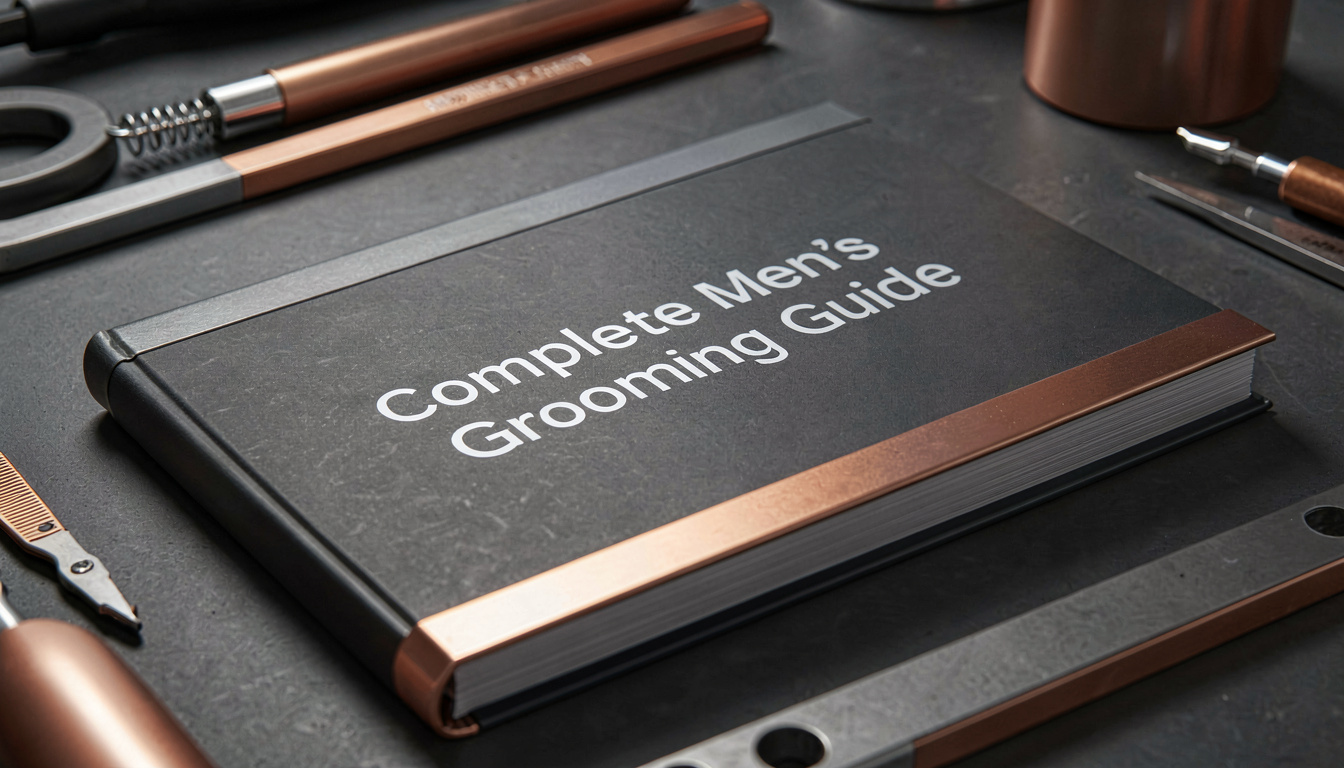 Complete Men's Grooming Guide, close detail, soft focus background
